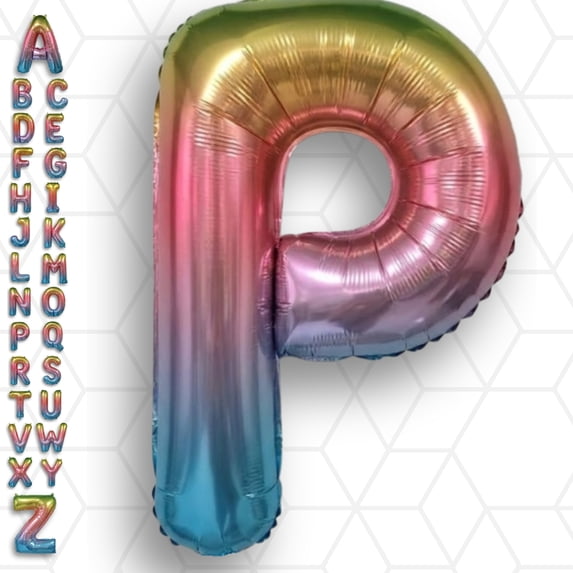 February Birthdat Lettering Rainbow Gradient Letter Balloons P 16 inch - Metallic Mylar Foil ...