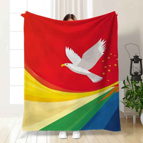 Rainbow Gradient Peace Dove Throw Blanket Soft Flannel All-Season Cozy Bedspread for Bedroom & Living Room Symbol of Hope & Tranquility Contemporary Home Decor