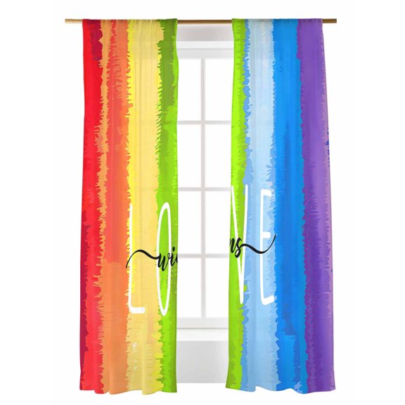 Rainbow Gradient Sheer Curtains 2 Panels Set Love Wins Colorful Grass Texture Lihgt Filtering Rod Pocket Voile Drape, Semi Sheer Window Curtains for Bedroom Living Room, 52"x84"