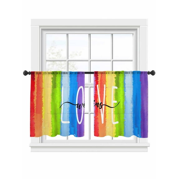 Rainbow Gradient Sheer Curtains 54 Inch Long 2 Panels, Love Wins Colorful Grass Texture Light Filtering Rod Pocket Semi Sheer Curtains, Sheer Voile Drapes for Living Room Bedroom, 52"x54"