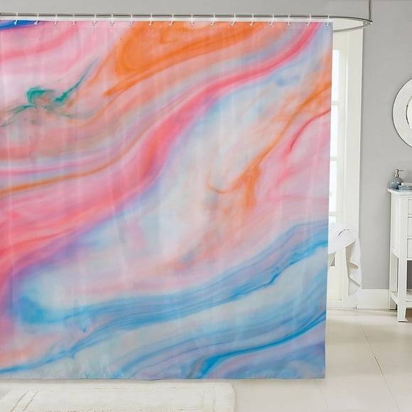 Rainbow Gradient Shower Curtain Girly Pink Pastel Waterproof Bathroom Curtain Women, Blue Marble Bath Curtain Pink Blue Galaxy Shower Curtain Set Dreaming Marbling Bathroom Curtains