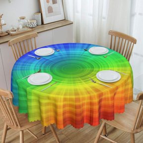 Rainbow Gradient Spectrum Ring Round Tablecloth Waterproof Oil-Proof Plastic Table Cloth Stain-Resistant Wipeable 60" for Camping, Dining, Indoor and Outdoor