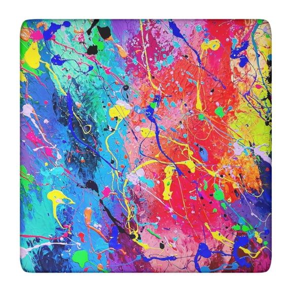 Rainbow Gradient Square Table Cover - Elastic Fitted Tablecloth with Modern Geometric Design, Windproof & Wrinkle-Free for Parties, Durable & Reusable for Indoor Outdoor