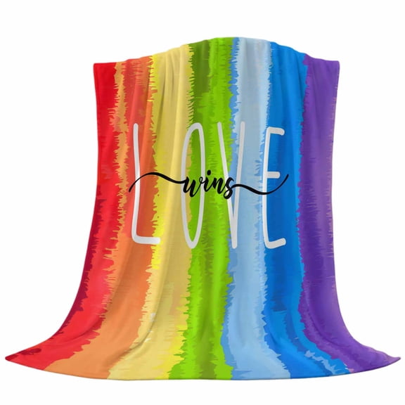 Rainbow Gradient Throw Flannel Blanket Love Wins Colorful Grass Texture Super Soft Cozy Bed Blanket, Lightweight Plush Fuzzy Bed Throw for Bedroom Sofa Couch Living Room 50x80In,