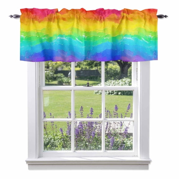 Rainbow Gradient Valances for Windows, Colorful Oil Painting Valance Window Treatment Rod Pocket Short Curtains Valances for Kitchen Bathroom 56"W x 16"L