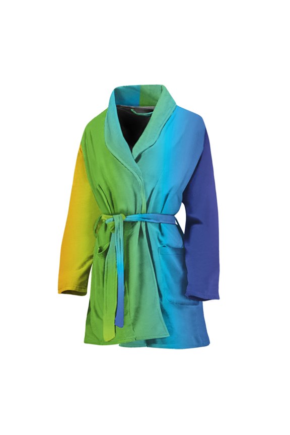 Rainbow Gradient Women Bathrobe One Size Univeral Fits, Rainbow Colorful Fashion Lightweight Plush Fleece Long Robe For Women