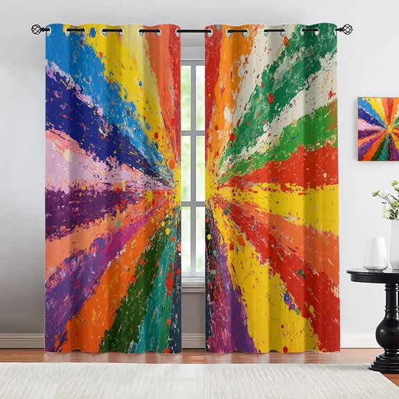 Rainbow Graffiti Style Blackout Curtains Curtain Panels for Living Room Bedroom, Cartoon Street Art 3D Print, Thermal Insulated Grommet Drapes for Home Decor 26"W x 63"L (2 Pack)