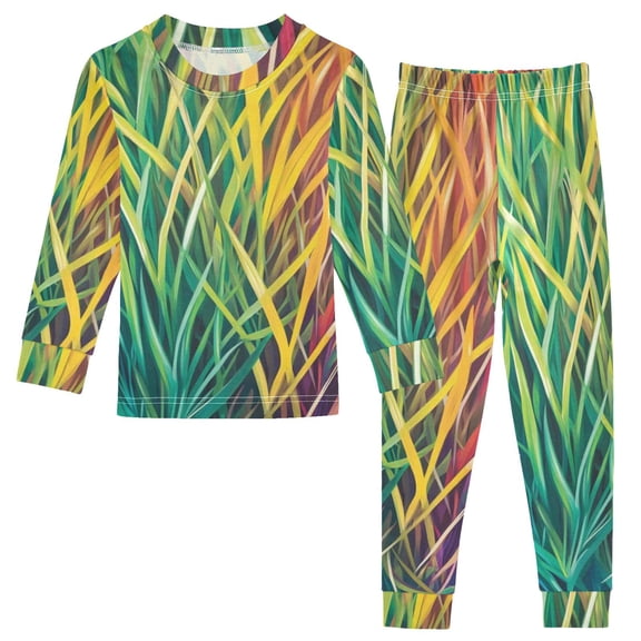 Rainbow Grass Cotton Pajama Set Long Sleeve Top and Pants Sleepwear Unisex 18M