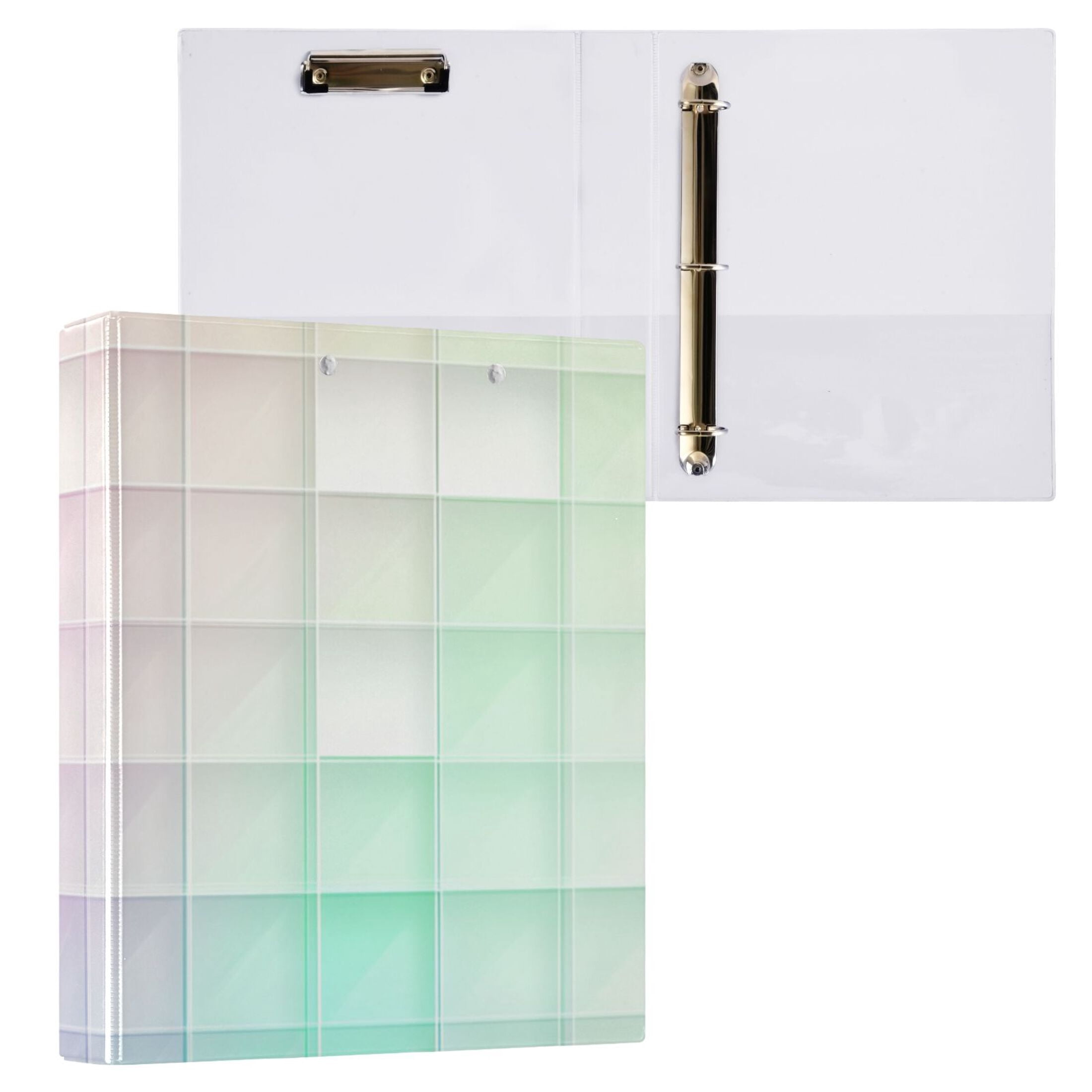 Rainbow Grid 3 Ring Binders 1.5 inch Hardcover File Folders with Interior Pockets A4 Size Organizer for School Office Hospital