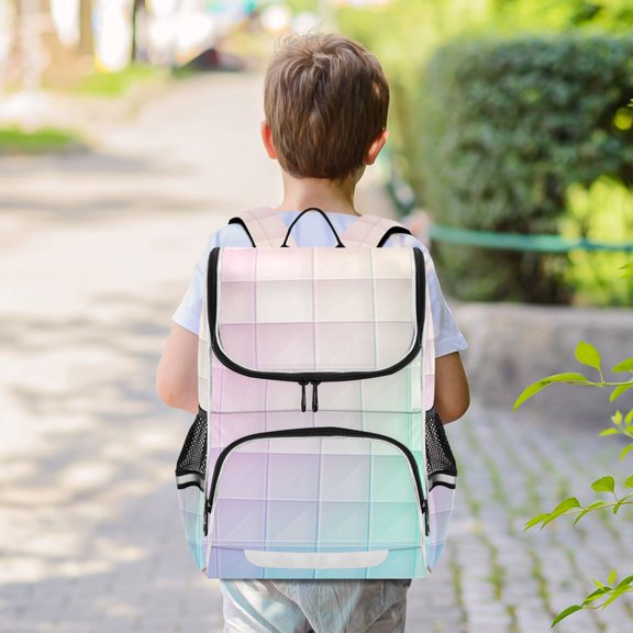 Rainbow Grid Backpack Big Laptop Backpack Casual Daypack Quilted Large Capacity Large Bookbags