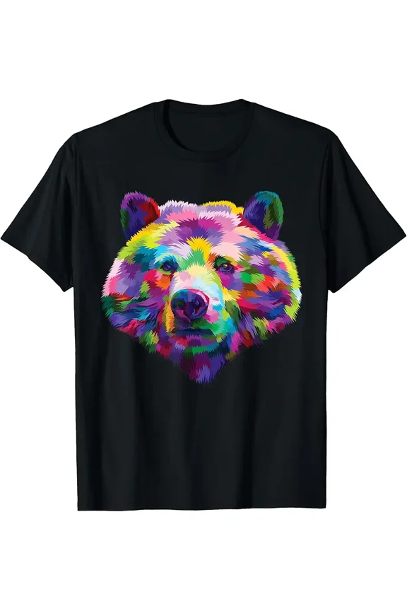 Rainbow Grizzly Bear Vibrant Wilderness Colorful Bear T-Shirt