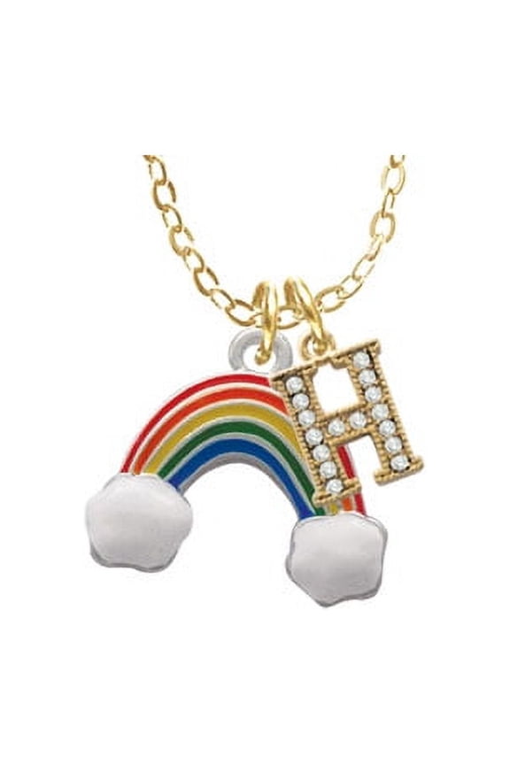 Rainbow - H - Gold Tone Crystal Initial Sophia Necklace, 18"+1"
