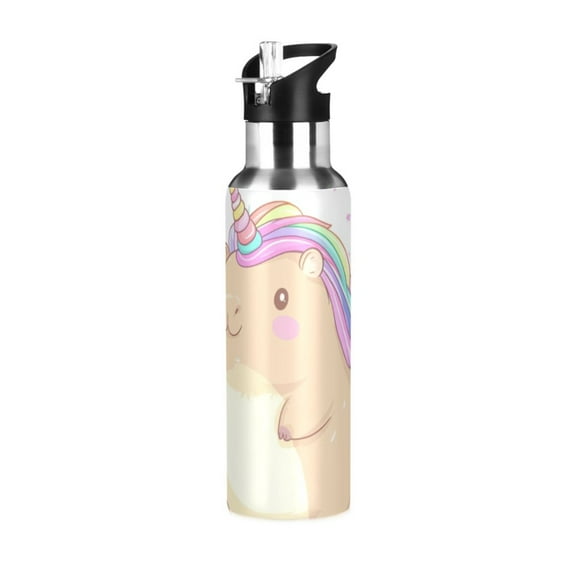 Rainbow Hair Capybara Stars Sports Bottle with Straw Stainless Steel Water Jug Portable Thermal Cup Leak-proof 1000ML