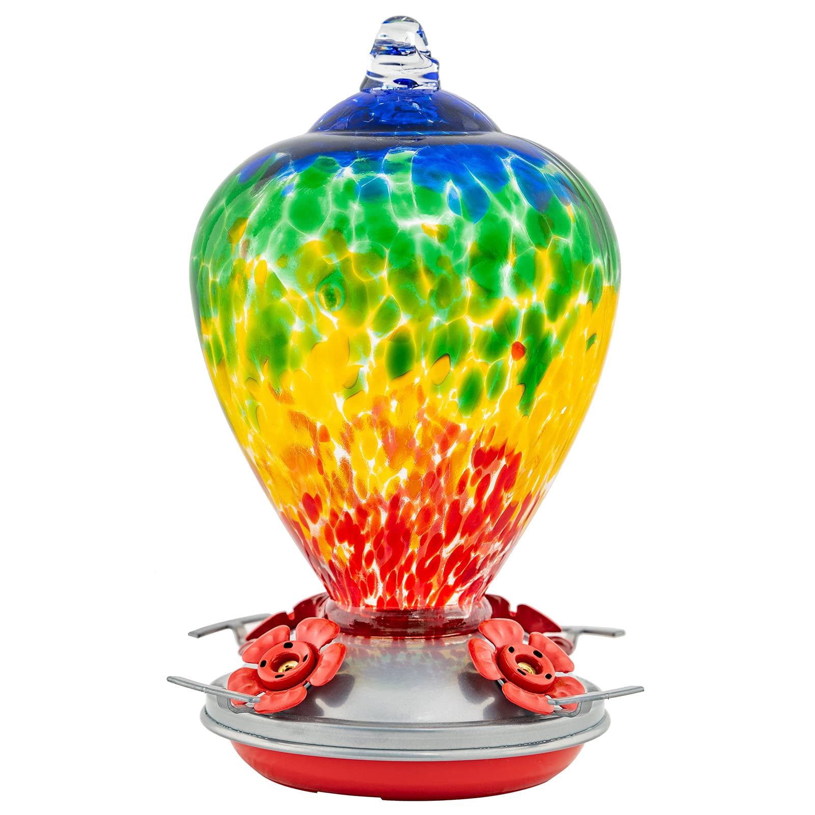 Rainbow Hand Blown Glass Hummingbird Feeder For Outdoors Hanging Gardening Yard Patio