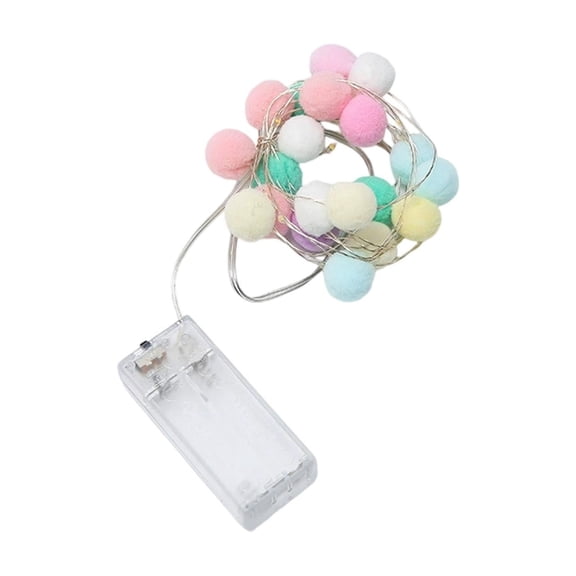 Rainbow Handmade Cotton Ball String Lights for Indoors, Battery Operated, 20 LED Fairy Balls Decorative Lights for Home Wedding Decor(6.6 ft)