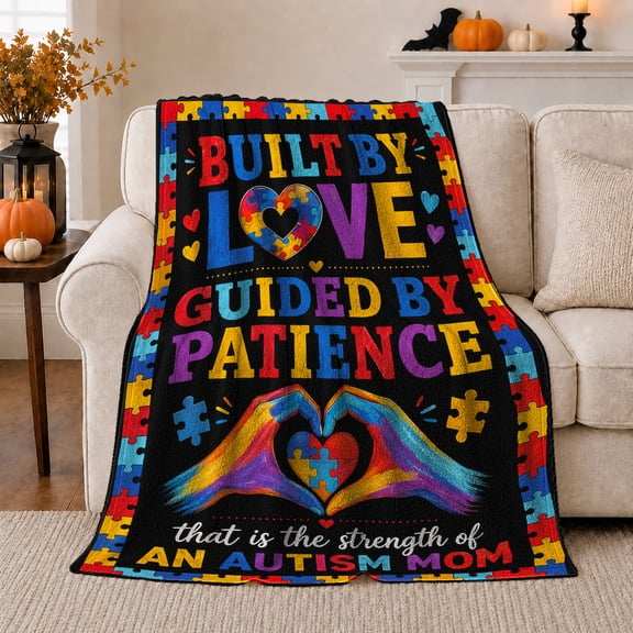 Rainbow Hands Forming Heart Beneath Colorful Lettering, Soft Flannel Blanket with Illustrated Awareness Typography Print, Housewarming Gift and Home Decor for Bedroom and Living Room