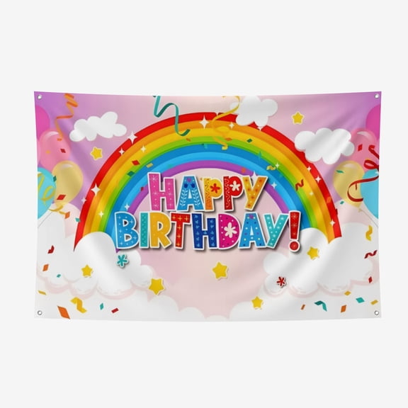 Rainbow Happy Birthday Backdrop Party Decoration for Childs Adults Dot Birthday Photography Background Supplies Banner of Cake Table Studio Photo Props 3.6x5.9FT