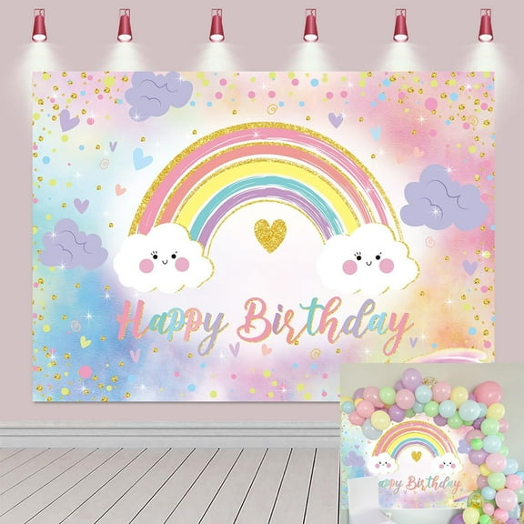 Rainbow Happy Birthday Backdrop for Girl Women Colorful Rainbow Party Decorations Banner Pastel Kid Girl Baby Shower Party Cake Table Supplies