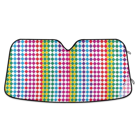 Rainbow Harlequin Squares Car Windshield Sun Shade Foldable Car Front Window Visor Heat and UV Protection 53x23.5