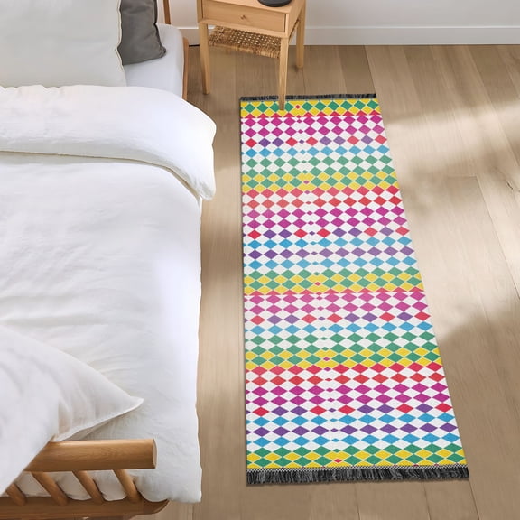 Rainbow Harlequin Squares Runner Area Rug 2x6 Soft Non-Slip Washable Bedside Carpet for Hallway Bedroom Living Room Home Decor