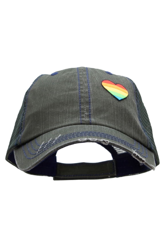 Rainbow Hart Shaped Patched Low Profile Special Cotton Mesh Cap - Green OSFM