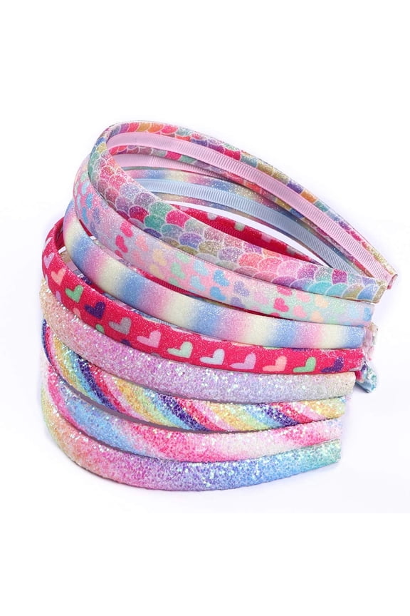 Rainbow Headbands 8 Pcs Sweet Hairband Children Head Bands For Girls Sequin Printed Heart Headband Kids Hair Piece