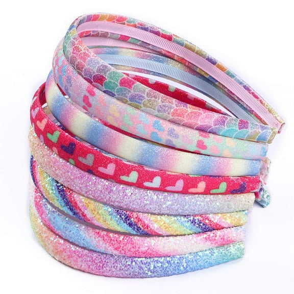Rainbow Headbands 8 Pcs Sweet Hairband Children Head Bands For Girls Sequin Printed Heart Headband Kids Hair Piece