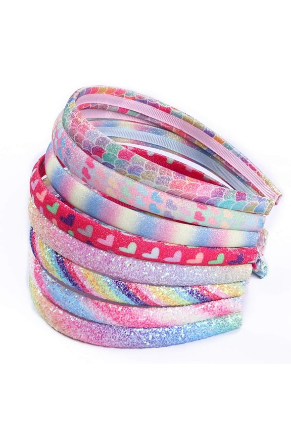 Rainbow Headbands 8 Pcs Sweet Hairband Children Head Bands For Girls Sequin Printed Heart Headband Kids Hair Piece
