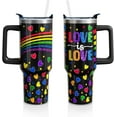 thumbnail image 1 of Rainbow Heart 40oz Tumbler with Handle & Straw, Stainless Steel Insulated Water Bottle Cup - LGBT Pride Month Gift for Women and Men, 1 of 6
