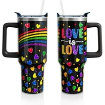 Rainbow Heart 40oz Tumbler with Handle & Straw, Stainless Steel Insulated Water Bottle Cup - LGBT Pride Month Gift for Women and Men