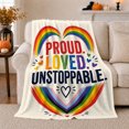 thumbnail image 1 of Rainbow Heart Arcs Framing Bold Pride Lettering, Soft Flannel Blanket with Expressive Pride Typography Print, Housewarming Gift and Home Decor for Bedroom and Living Room, 1 of 7