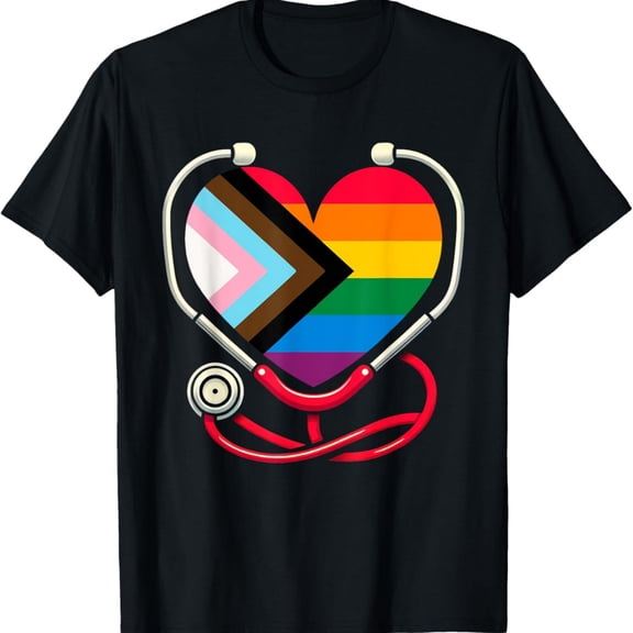 Rainbow Heart BTQ Doctor Nurse Medical Pride Month T-Shirt