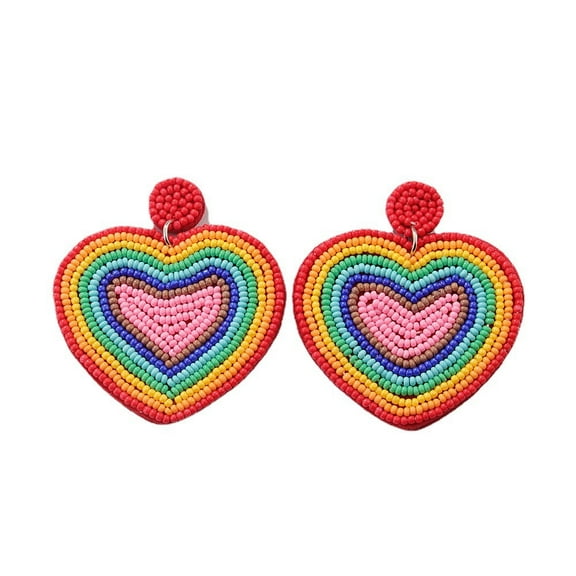 Rainbow Heart Beads Drop Dangle Earrings for Women Boho Love Pride Hearts Dangling Statement Earring