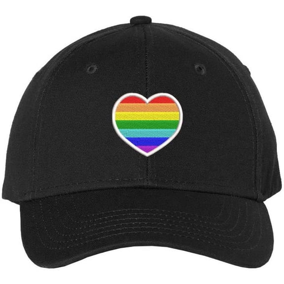 Rainbow Heart Embroidered Baseball Cap LGBTQ+ Pride Love Colors All Gender Structured Hat (Black)