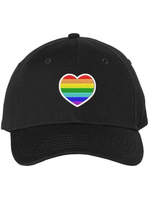 Rainbow Heart Embroidered Baseball Cap LGBTQ+ Pride Love Colors All Gender Structured Hat (Black)