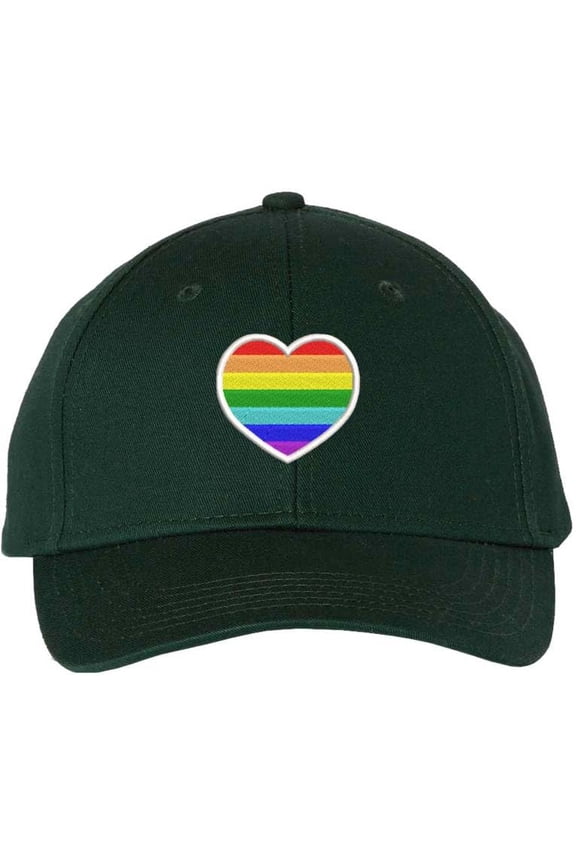Rainbow Heart Embroidered Baseball Cap LGBTQ+ Pride Love Colors All Gender Structured Hat (Green)