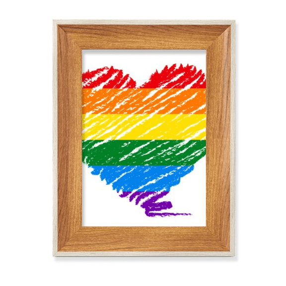 Rainbow Heart LGBT Desktop Wooden Photo Frame Display Picture Art Painting Multiple Sets