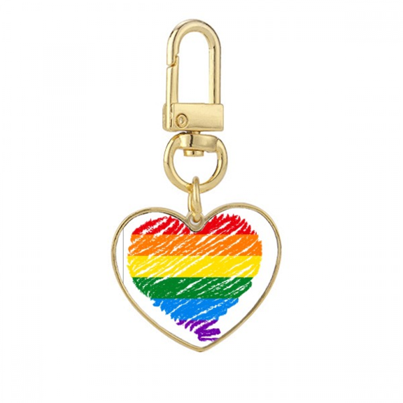 Rainbow Heart LGBT Gold Heart Keychain Metal Keyring Holder
