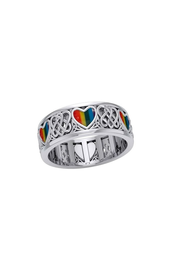 Rainbow Heart LGBTQIA Spinner Pride Ring 925 Sterling Silver Jewelry