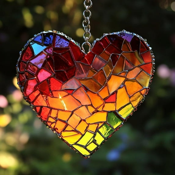 Rainbow Heart Mosaic Faux Wavy Acrylic Wavy Acrylic , Pride Window Hanging Decor, Colorful Gift For LGBTQ+ Love Or Celebration