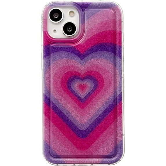 Rainbow Heart Phone Case Compatible with iPhone 13 Pro Max, Wavy Edge Cute Aesthetic Rainbow Twisted Glitter Love Heart Phone Cover for Women Girls