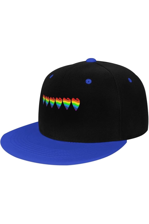 Rainbow Heart Print LGBT Dad Hat Flat Brim Trucker Hats Women Funny Novelty Snapback Baseball Cap,White