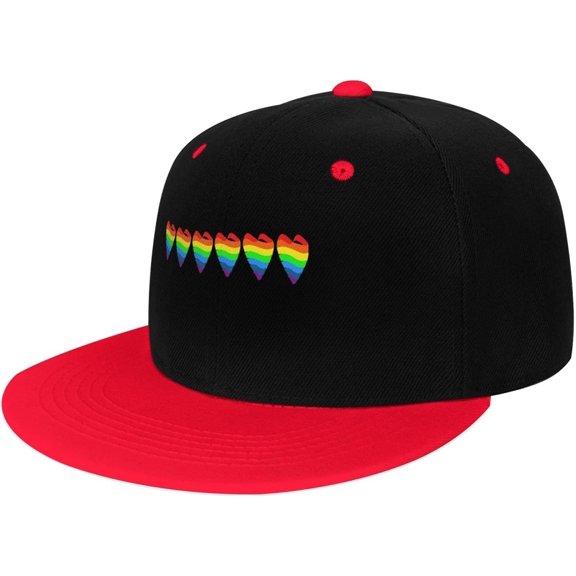 Rainbow Heart Print LGBT Dad Hat Flat Brim Trucker Hats Women Funny Novelty Snapback Baseball Cap,White