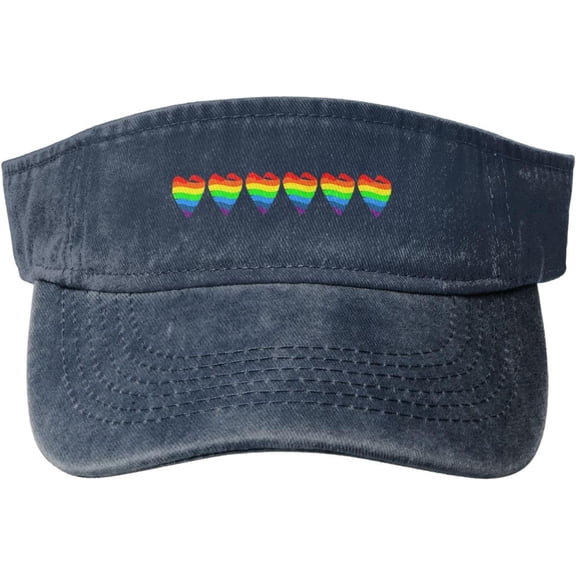 Rainbow Heart Print LGBT Sport Sun Visor Hat for Women Men Adjustable Ball Caps Empty Top Baseball Caps,Black