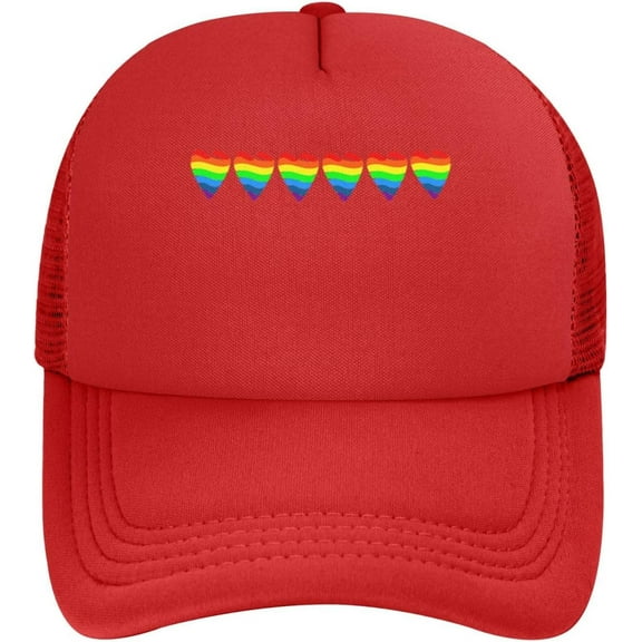 Rainbow Heart Print LGBT dad Hat Vintage Trucker Hats Mens Funny Novelty Snapback Baseball Cap,Black