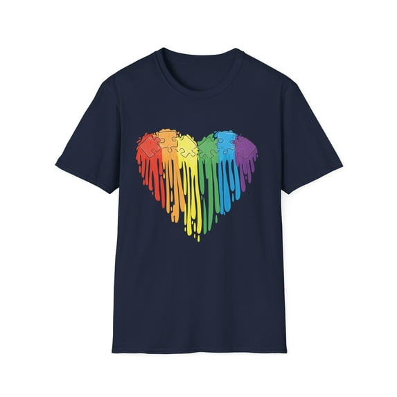 Rainbow Heart Puzzle Autism Awarness Graphic Tshirt