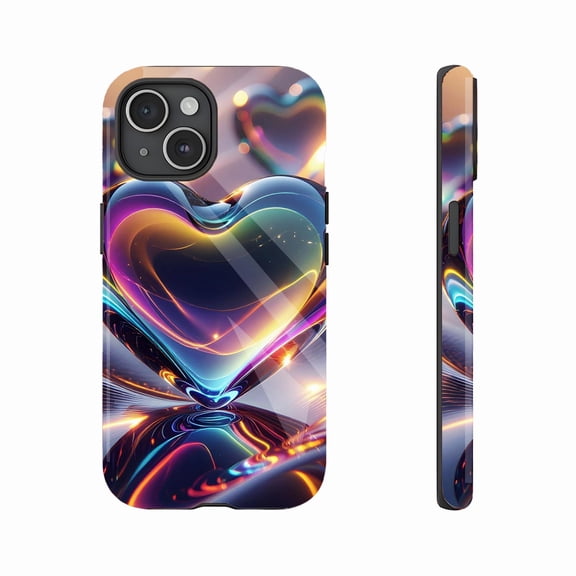Rainbow Heart Shimmer Glass iPhone Case, Romantic Gift for Couples, Compatible with iPhone 11/12/13/14/15/16 (Pro Max/Plus)