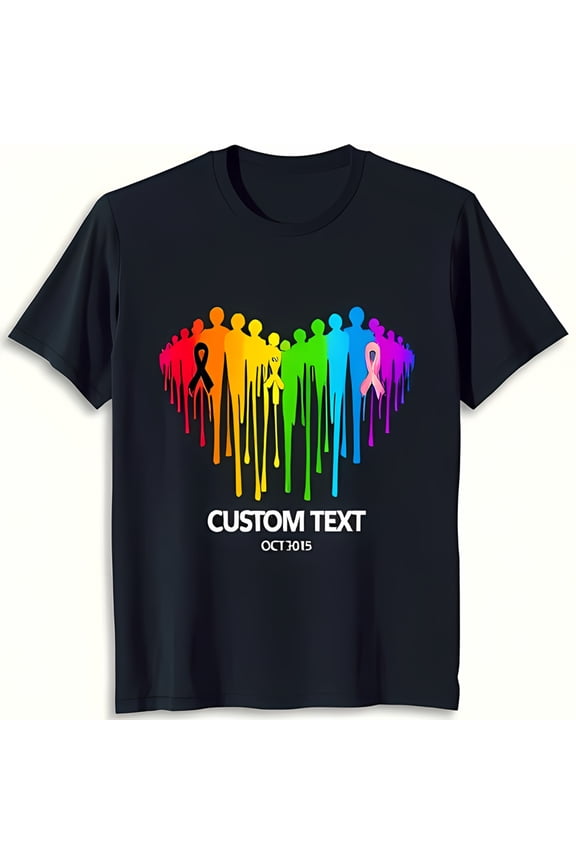 Rainbow Heart Silhouettes Dripping T-Shirt Custom Text OCT 3015 Black