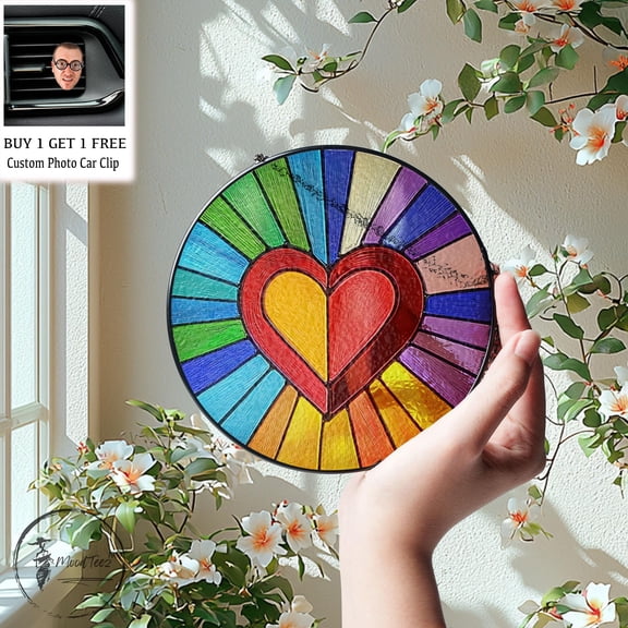 Rainbow Heart Stained Glass Suncatcher: Vibrant LGBT Home Decor