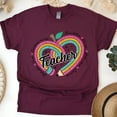 thumbnail image 1 of Rainbow Heart Teacher Shirt | Inspirational Educator T-Shirt , Maroon, Size 2XL, 1 of 6